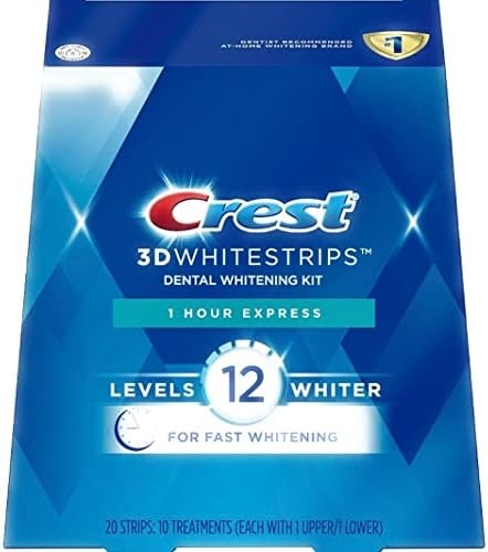 Crest 3D Whitestrips, 1 Hour Express, Teeth Whitening Strip Kit, 20 Strips (10 Count Pack)