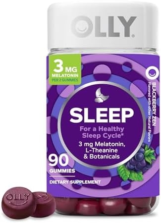 OLLY Sleep Gummy, 3mg Melatonin, L-Theanine, Chamomile, Lemon Balm, Sleep Aid, Occasional Sleep Support, BlackBerry, 90 Count