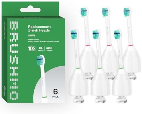 Brushmo Replacement Toothbrush Heads Compatible with Philips Sonicare E-Series Essence HX7022/66 and Other Screw-on Electric Toothbrush Models, BM716, Compact Size, 6 Pack