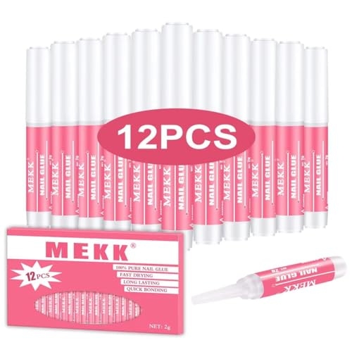 MEKK Nail Glue,Super Strong Nail Glue for Acrylic Nails,Long Lasting Nail Glue for Press Ons,Professional Nail Tip Glue Nail Tech Supplies Adhesive Press On Nail Glue for Nail Tips 0.07OZ/PCS(12PCS