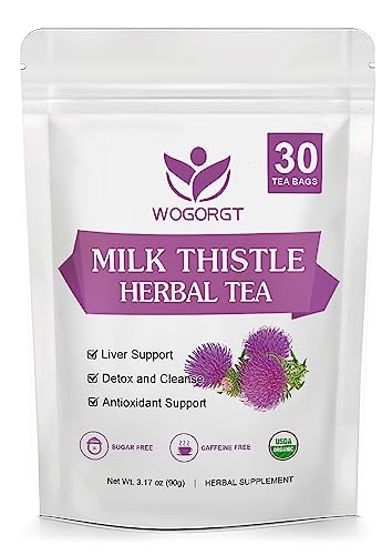 WOGORGT Dried Milk Thistle Tea – Organic Milk Thistle Herbal Tea for Liver Cleanse, Antioxidant and Immune Support, Caffeine Free – 30 Tea Bags