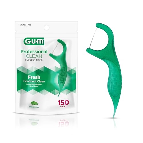 GUM Professional Clean Floss Picks – Extra Strong Shred-Resistant Floss, Easy Grip Handle – Dental Flossers for Adults – Fresh Mint Flavor, 150ct