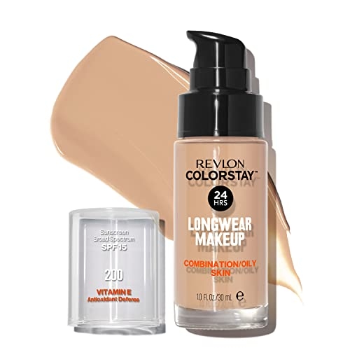 Revlon ColorStay Liquid Foundation for Combination & Oily Skin, Face Makeup Stocking Stuffers for Women, SPF 15, Medium-Full Coverage, Matte Finish, Nude (200), 1.0 Oz