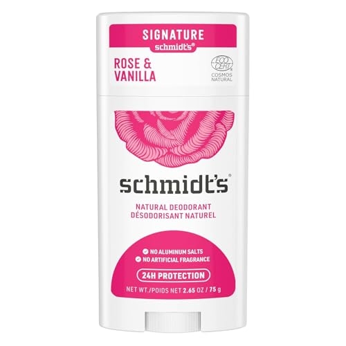 Schmidt’s Aluminum-Free Vegan Deodorant Rose & Vanilla with 24 Hour Odor Protection for Women and Men, Natural Ingredients, Cruelty-Free, 2.65 oz