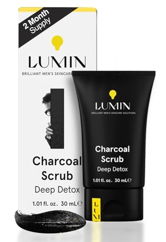 Lumin – Charcoal Scrub Deep Detox for Men – Face Cleanser for Men, Pre Shave Scrub, A charcoal face exfoliator that refreshes & rejuvenates the skin, Suitable for all skin types, 30ml, 1-Pack