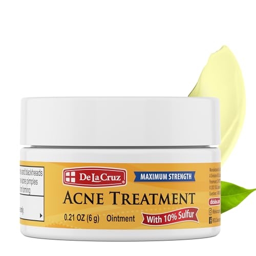 De La Cruz 10% Sulfur Ointment – Cystic Acne Treatment for Face and Body – Daily 10 Min Spot Treatment Mask Safe and Effective Game Changing Hormonal Acne Treatment that Clears Up Pimples 0.21oz 6g
