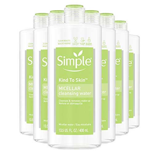 Simple Kind to Skin Cleansing Water Cleanser and Makeup Remover for All Skin Types Micellar Boosts Skin’s Hydration by 90 percent 13.5 oz, Pack of 6 (Packaging May Vary)