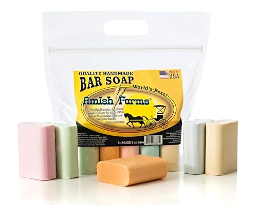 Amish Farms Bar Soap w/All Natural Bentonite Clay | Made in USA, Vegan Moisturizing for Sensitive Skin | Women & Mens Face & Body Bar Bath Soap for Shower | Clean Scent | 5oz Ea (5 Bars)