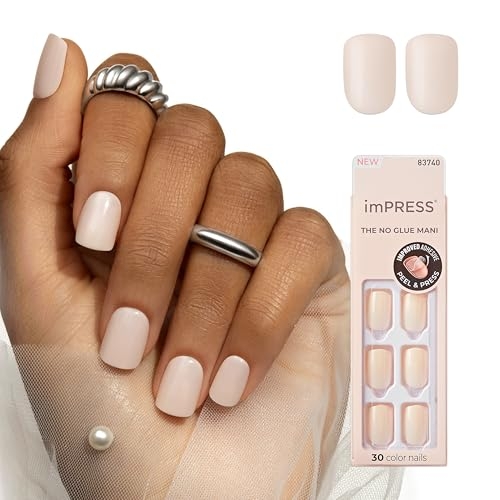 KISS imPRESS No Glue Mani Press On Nails, Color, ‘Point Pink’, Pink, Short Size, Squoval Shape, Includes 30 Nails, Prep Pad, Instructions Sheet, 1 Manicure Stick, 1 Mini File