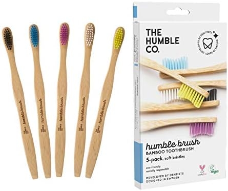 The Humble Co. Bamboo Toothbrushes (5pk) – Toothbrushes for Superior Oral Care, Dental Hygiene, and Gum Care, BPA Free (Soft Bristles)