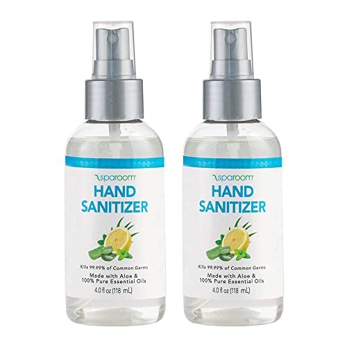 SpaRoom Hydrating Hand Sanitizer, 70% Alcohol with Aloe Vera & Essential Oils, Citrus Scent, 4 Fl Oz Spray Bottle, 2-pack