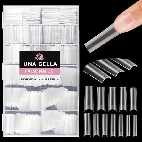 UNA GELLA Extra Long Square Fake Nails 504pcs Double Side Pre-shape Gel Acrylic XL Nail Tips for Half Cover Nail Extension Home DIY Nail Salon 12 Sizes Gelly Tips