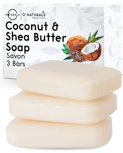 O NATURALS 3-Pack Organic Coconut & Shea Butter Soap Bar 4oz each Set – 100% Vegan Cold Process Bar Soap Scented Premium Essential Handmade Soap – Natural Soap for Men Women, Face, Body