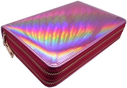 Mezerdoo 216 Slots Stamping Plate Holder Case Rainbow Laser Design Round Square Rectangular Nail Art Stamp Template Organizer 1pcs Empty Nail Art Plate Case Bag (pink- 216 Slots)