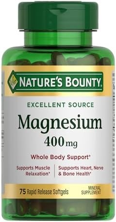 Nature’s Bounty Magnesium, Whole Body Support, Supports Heart, Nerve and Bone Health. 400 mg, 75 Softgels