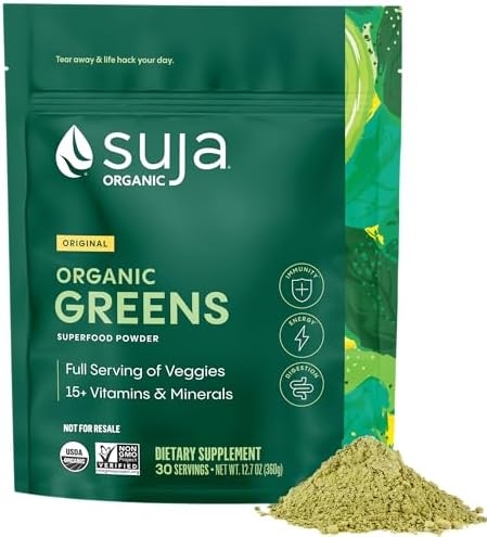 Suja Organic Greens Powder Probiotic Blend, Spirulina, Daily Superfood Drink or Smoothie Mix for Immune Support, Digestion, & Energy, Vegan, Gluten Free, Non GMO, 30 Servings