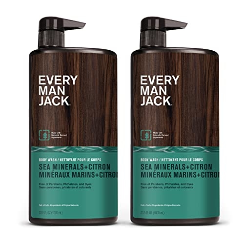 Every Man Jack Men’s Hydrating Body Wash for All Skin Types – Cleanse and Hydrate Skin with Naturally Derived Marine Extracts, Coconut Oil, and a Sea Minerals + Citron Scent – 33.8 fl. oz. – 2 Bottle