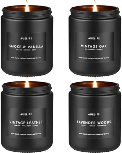 Scented Candles Set | Men Candle Set, Scented Candles for Home, Gifts for Men – 4 Pack Men Candle Gifts Soy Candles Scents of Lavender/Leather/Oak/Smoke & Vanilla