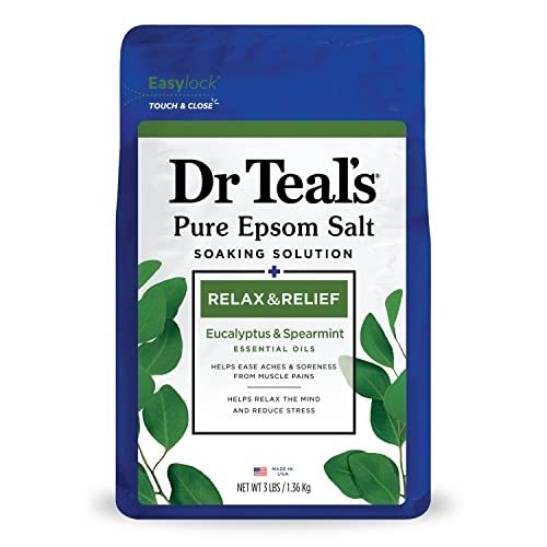 Dr Teal’s Pure Epsom Magnesium Salt Soak, Relax & Relief with Eucalyptus & Spearmint, 3 lbs