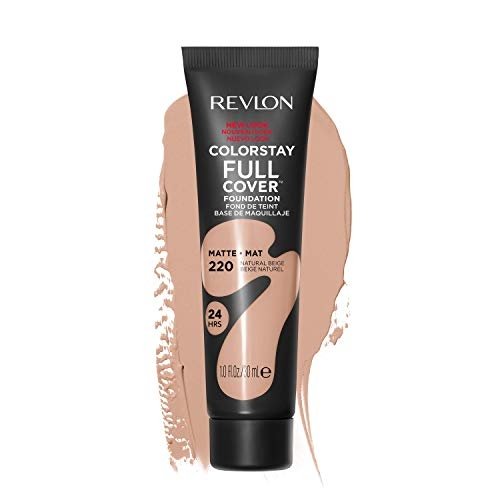 Revlon ColorStay Liquid Foundation for Normal & Dry Skin, Face Makeup Stocking Stuffers for Women, SPF 20, Medium-Full Coverage, Natural Finish, 220 Natural Beige, 1.0 Oz