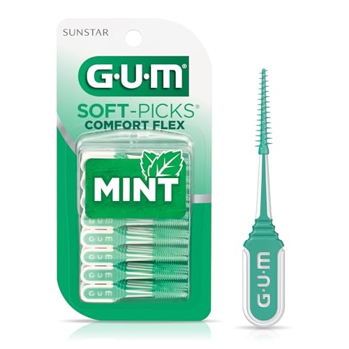 GUM Soft-Picks Comfort Flex, Easy to Use Dental Picks for Teeth Cleaning and Gum Health, Disposable Interdental Brushes with Convenient Carry Case, Dentist Recommended Dental Picks, Mint, 80ct