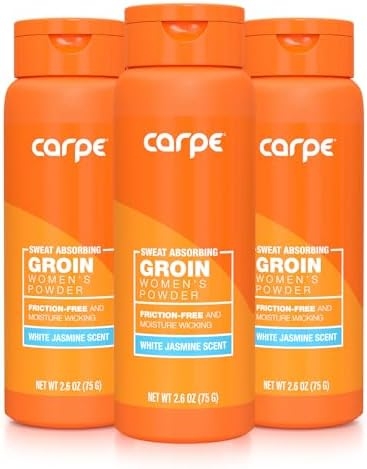 Carpe No-Sweat Groin Powder (for Women) – Designed for Maximum Sweat Absorption – Mess and Friction Free, Stop Chafing – Talc Free Powder Women’s Groin Powder (Pack of 3)