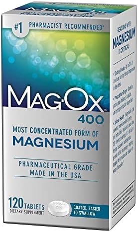 Mag-Ox Magnesium Supplement, Pharmaceutical Grade Magnesium Oxide 483mg, Most Concentrated Form of Magnesium, 120 Tablets