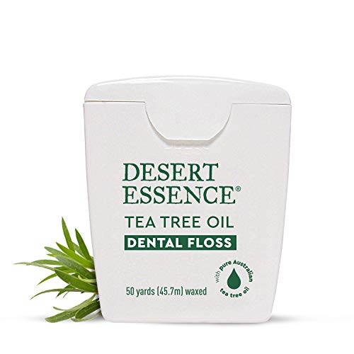 Desert Essence Tea Tree Oil Dental Floss – 50 Yards – Naturally Waxed w/ Beeswax – Thick Flossing No Shred Tape – On The Go – Removes Food Debris Buildup – Cruelty-Free Antiseptic