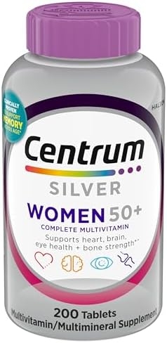Centrum Silver Women’s Multivitamin for Women 50 Plus, Multivitamin/Multimineral Supplement with Vitamin D3, B Vitamins, Non-GMO Ingredients, Supports Memory and Cognition in Older Adults – 200 Ct