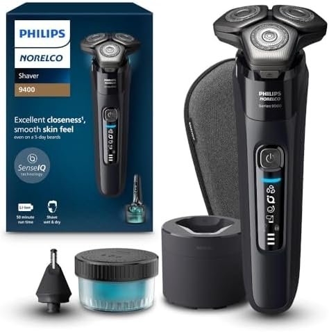 Philips Norelco Shaver Series 9400 Wet and Dry Electric Shaver, with Lift and Cut Shaving System and SenseIQ Technology, Pop-up Trimmer, Model S9606/80