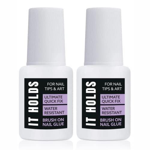 Brush On Nail Glue for Press On Nails 2-PK, Extra Strong Nail Glue for Acrylic Nails, Waterproof Nail Glue for Fake Nails Long Lasting Nail Glue, Professional Nail Glue for Nail Tips (8ml) (Pack of 2)