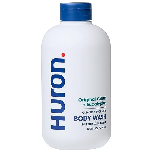 Huron Men’s Moisturizing Body Wash – Crisp & Invigorating Scent of Citrus, Eucalyptus, Mint, & Aromatic Greens – Made With Coconut Oil, Vitamin E & Witch Hazel – Vegan, Cruelty-Free – 12.2 fl oz