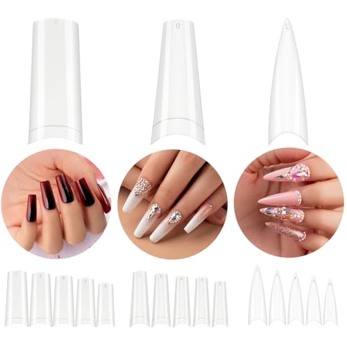 Beetles Acrylic Nails Kit 488 Pcs 3 Styles Clear Coffin Ballerina Stiletto Nail Tips Gel Tips Set False Nails Extension Gel Nail Art Gift for Women