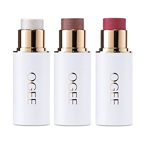 Ogee Face Stick Crystal Collection Trio – Contour Stick Makeup Collection – Certified Organic Contour Palette – Includes Bronzer Stick, Blush Stick & Highlighter Stick