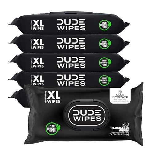 DUDE Wipes – Flushable Wipes for Adults – 6 Pack, 288 Wipes – Odor Destroyer XL Adult Wet Wipes – Deodorizing with Clean Scent – Up to 24 Hours of Odor-Destroying Technology
