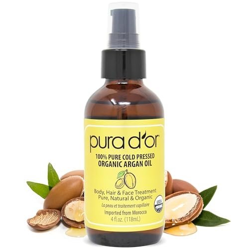 PURA D’OR 4 Oz ORGANIC Moroccan Argan Oil – USDA Certified 100% Pure & Cold Pressed Virgin Premium Grade Natural Moisturizer Treatment For Dry, Damaged Skin, Hair, Face, Body & Scalp – Men & Women