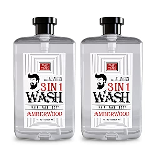 Dead Sea Collection 3 In 1 Body Wash For Men With Pure Amber Wood Oil – All In One Soap For Men – Shampoo, Face Wash, Shower Gel For All Skin Type – Moisturizing Body Wash, 33.8 Fl Oz (2-pack)