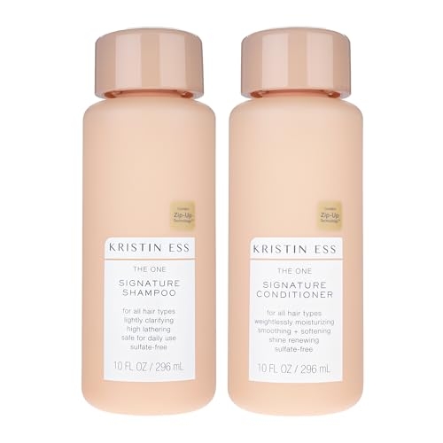 Kristin Ess Signature Salon Sulfate Free Shampoo Conditioner Set for Moisture, Softness + Shine – Anti Frizz – Vegan + Color Safe – Clarify, Hydrate + Repair Oily, Dry, Fine, Curly, Coily + Thick Hair