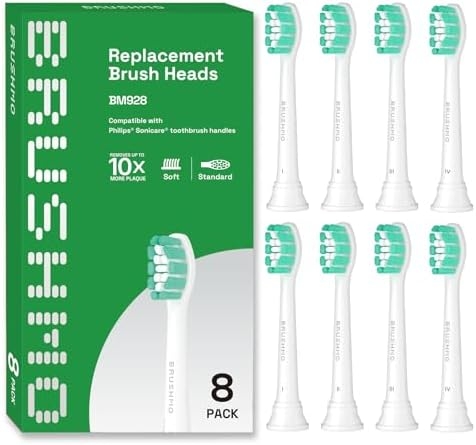 Brushmo Replacement Toothbrush Heads Compatible with Philips Sonicare Optimal Plaque Control HX9023/65, White, 8 Pack