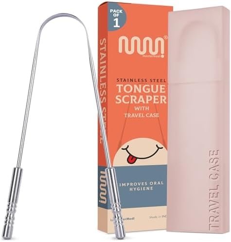 MasterMedi Tongue Scraper with Case Easy to Use Tongue Scraper for Adults, Tongue Cleaner for Oral Care & Hygiene (Single Pack (with Travel Case))