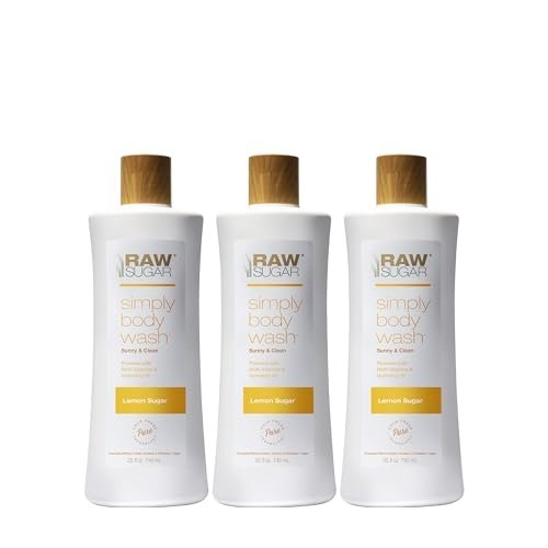 RAW SUGAR Simply Body Wash – Lemon Sugar, Moisturizing & Soothing Bath & Shower Gel, Sulfate-Free, Paraben-Free & Vegan (Pack of 3)