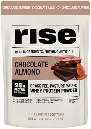 Rise Whey Protein Powder – Chocolate Almond | 25g Protein No Artificial Flavors, Colors, or Preservatives – Sugar Free, Gluten-Free, Soy Free (2.4 lbs)