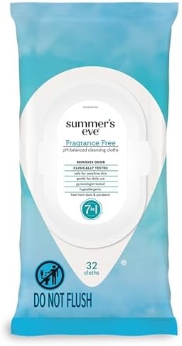 Summer’s Eve Fragrance Free Gentle Daily Feminine Wipes, Removes Odor, pH balanced, 32 Count