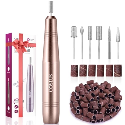 COSLUS Nail Drill File Professional: for Acrylic Gel Dip Powder Nails Portable Nail Drill Machine Kit Manicure Pedicure Tools Polishing Set with Nail Drill Bits Sanding Bands