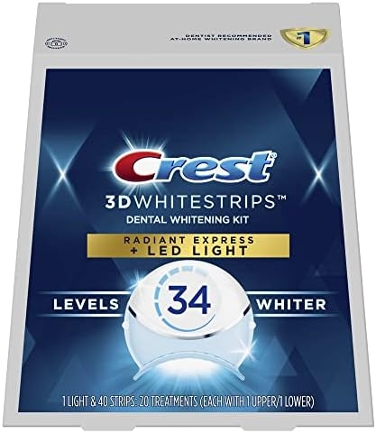 Crest 3D Whitestrips Radiant Express Plus Light, Crest With LED Accelerator Light, Teeth Whitening Strip Kit, 40 Strips (20 Count Pack), Crest Teeth Whitening Strips with Light, Teeth Whitening Kit
