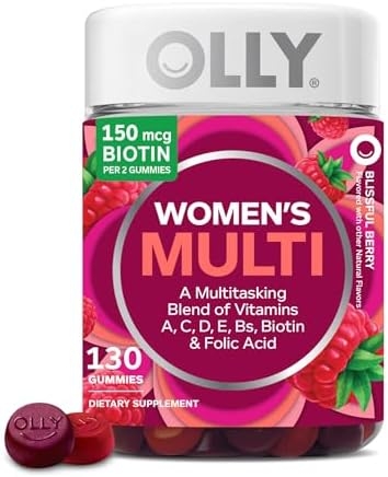 OLLY Women’s Multivitamin Gummy, Vitamins A, D, C, E, Biotin, Folic Acid, Adult Chewable Vitamin, Berry Flavor, 65 Day Supply – 130 Count (Packaging May Vary)