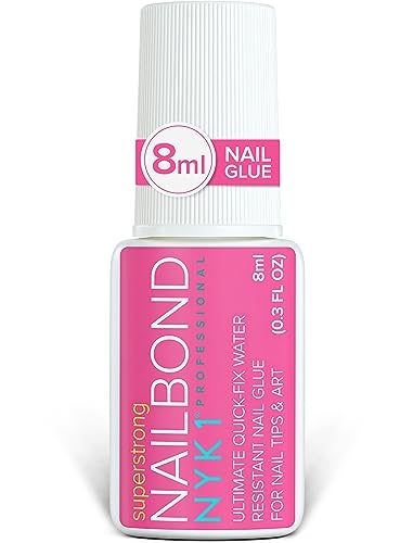 Super Strong Nail Glue for Press On Nails, Nail Tips & Acrylic Nails (8ml) NYK1 Nail Bond Brush On Nail Glue for Press Ons, Long Lasting Nail Glue for Acrylic Nails Fake Nails Tips Nail Glue