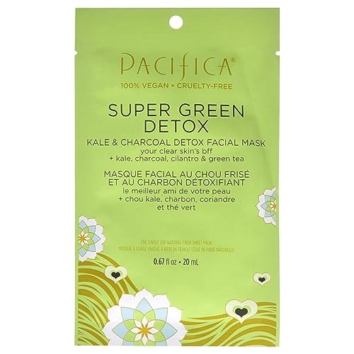 Pacifica Face Mask – Super Green Detox Kale & Charcoal Detox Facial Sheet Mask – 0.67 oz Mask