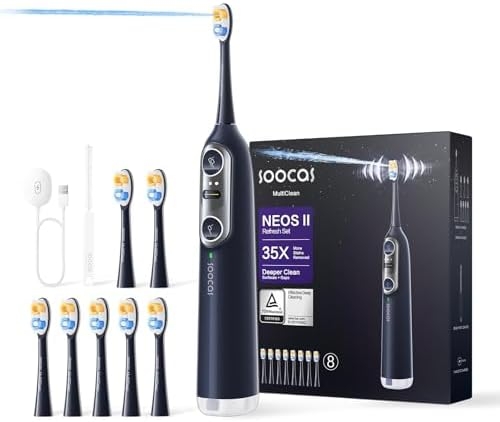 Soocas NEOS II Refresh Set – Electric Toothbrush with Water Flosser, Sonic Electric Toothbrush for Adults, Water Flosser for Teeth, Portable Flossing Toothbrush, 100% Plaque Removal, Dark Violet