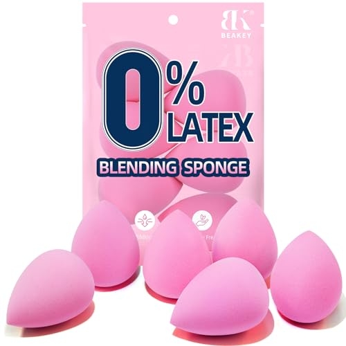 BEAKEY Super Soft Makeup Sponge Set of 6, Makeup Sponges for Foundation, Liquid, Cream and Powder, Pink Beauty Sponge for Blending, 0 Latex Blender, Christmas Stocking Stuffers for Adults